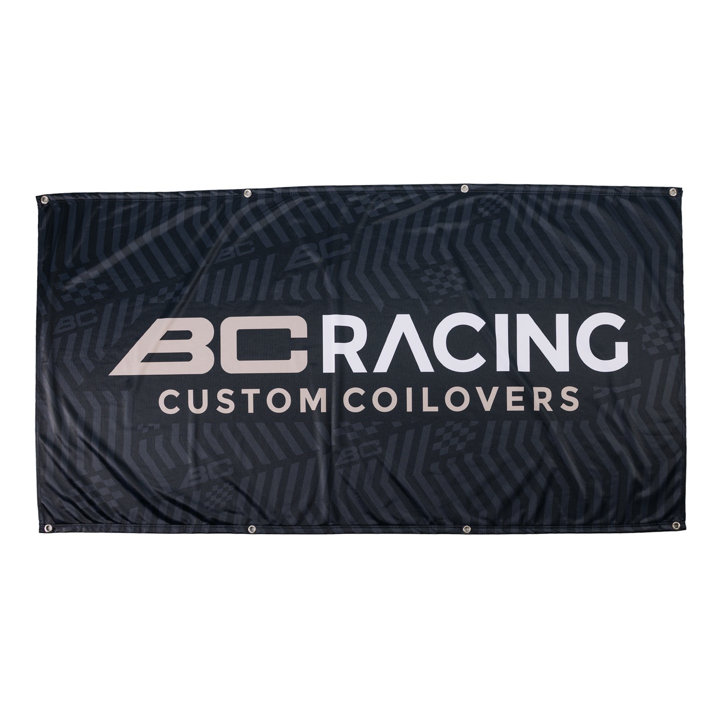 BC Racing logo banner with black and grey pattern on white background
