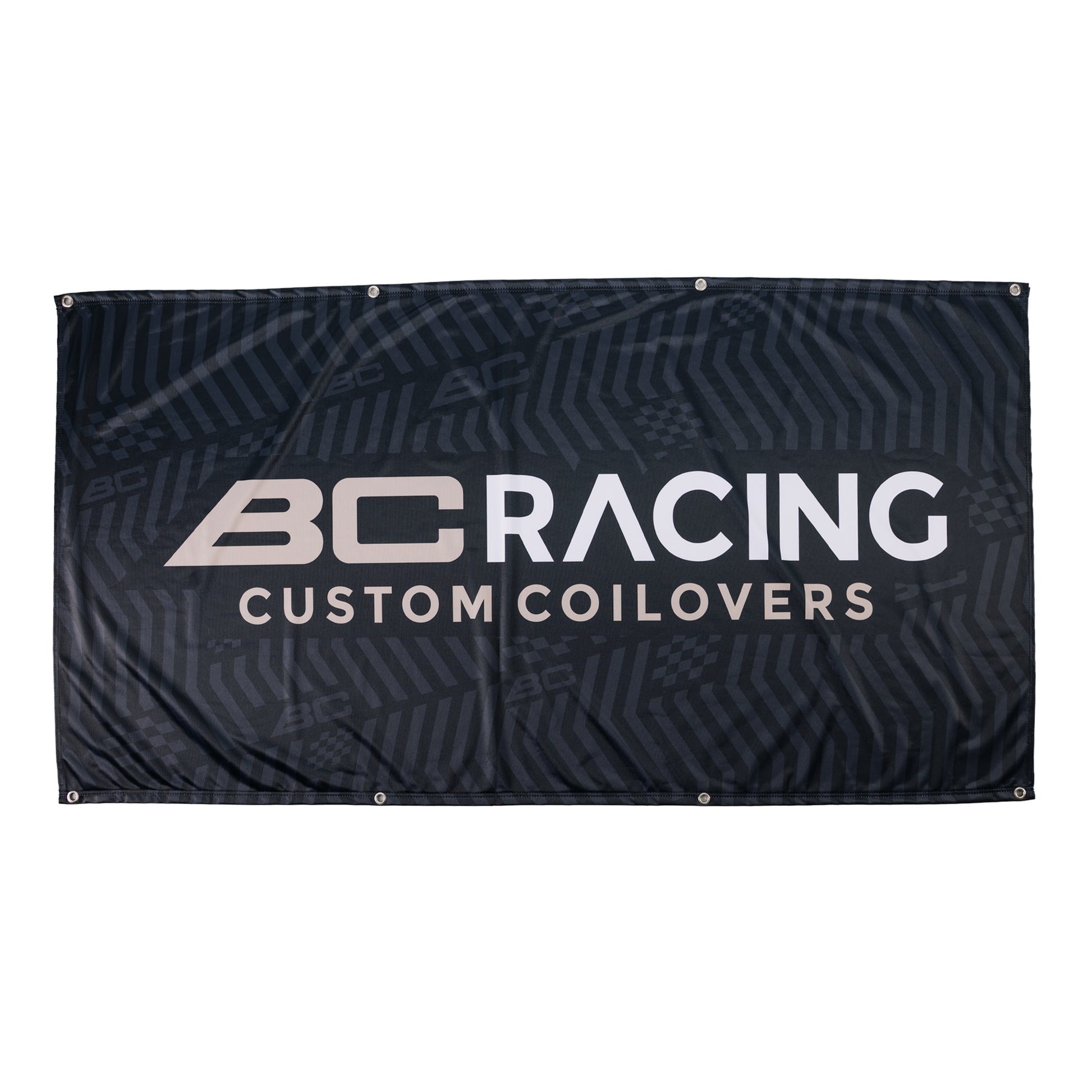 BC Racing logo banner with black and grey pattern on white background