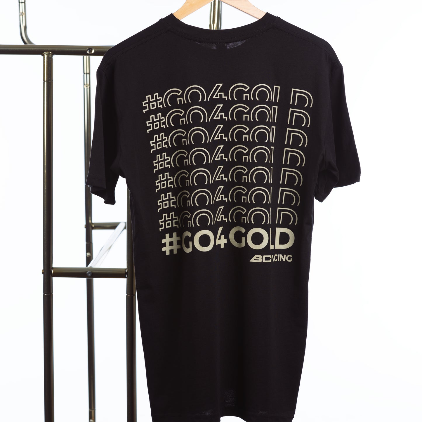 BC Racing Black Go4Gold shirt on rack on white background