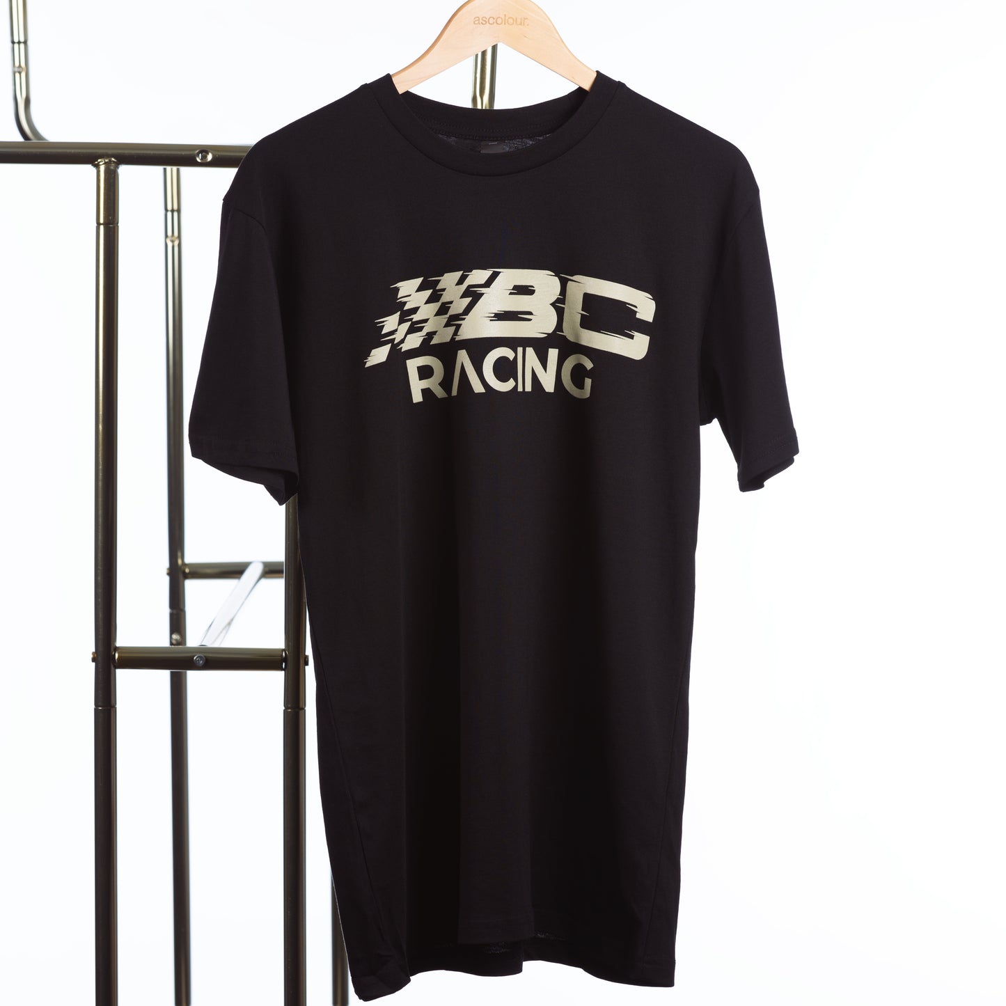 BC Racing Black Go4Gold shirt on rack on white background