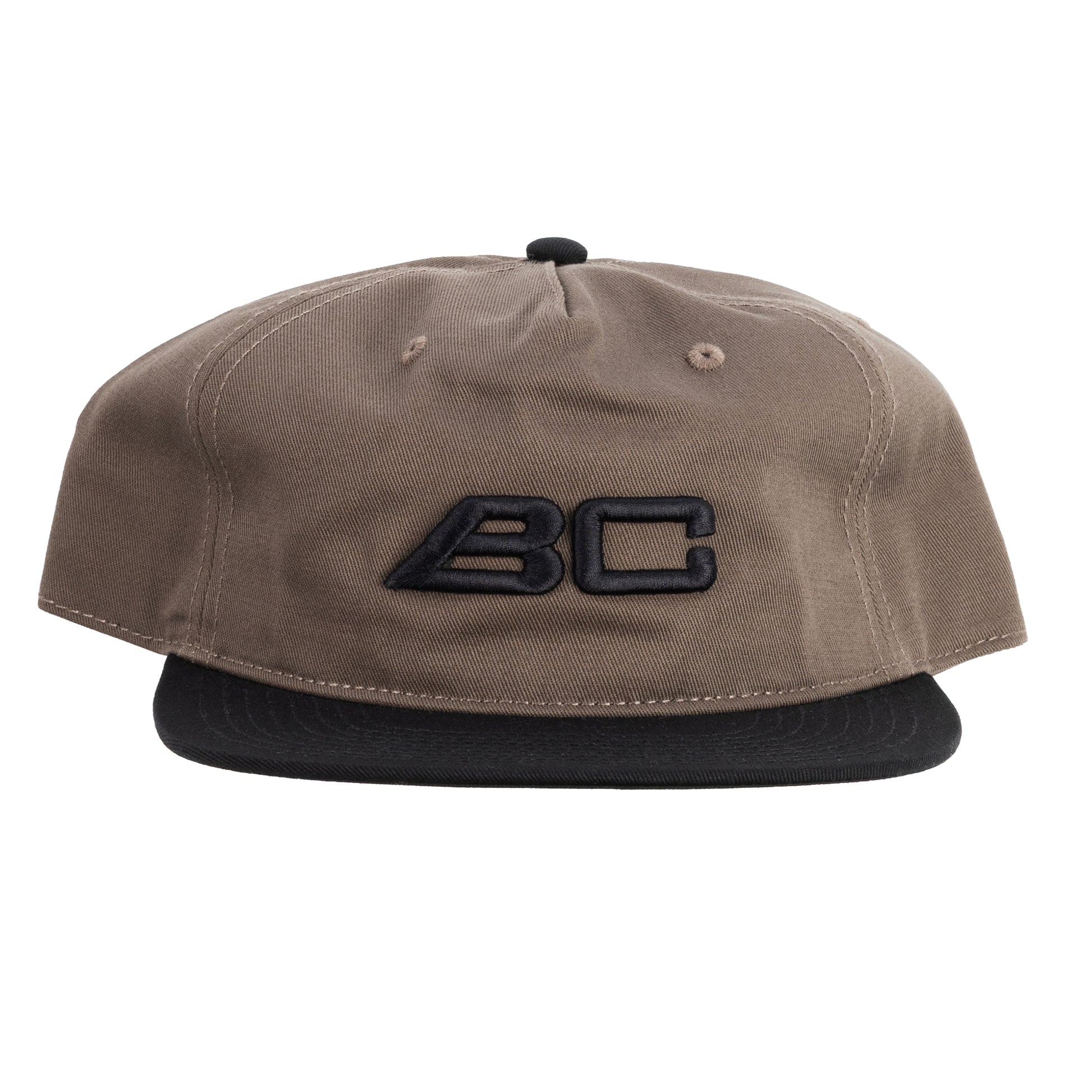 BC Racing brown and black flatbill cap on white background