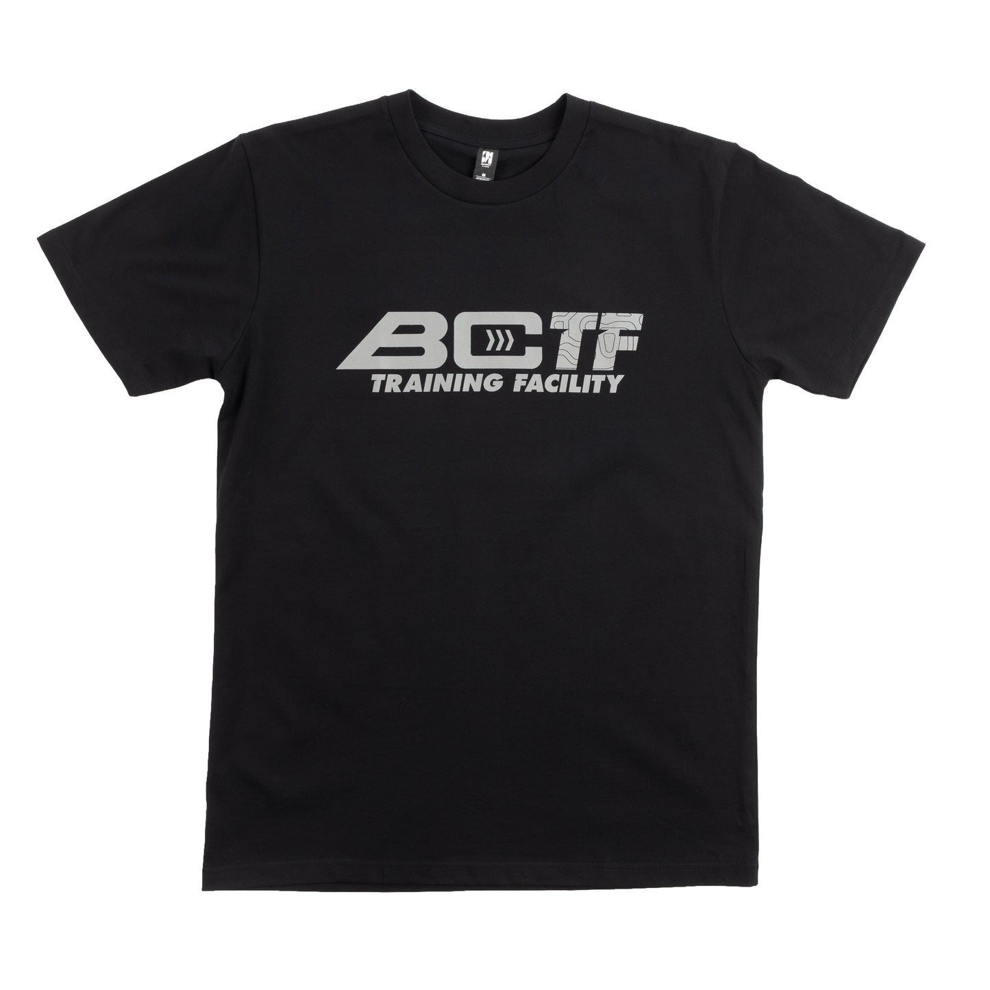 Black BC Racing t-shirt with BC Training Facility logo on white background
