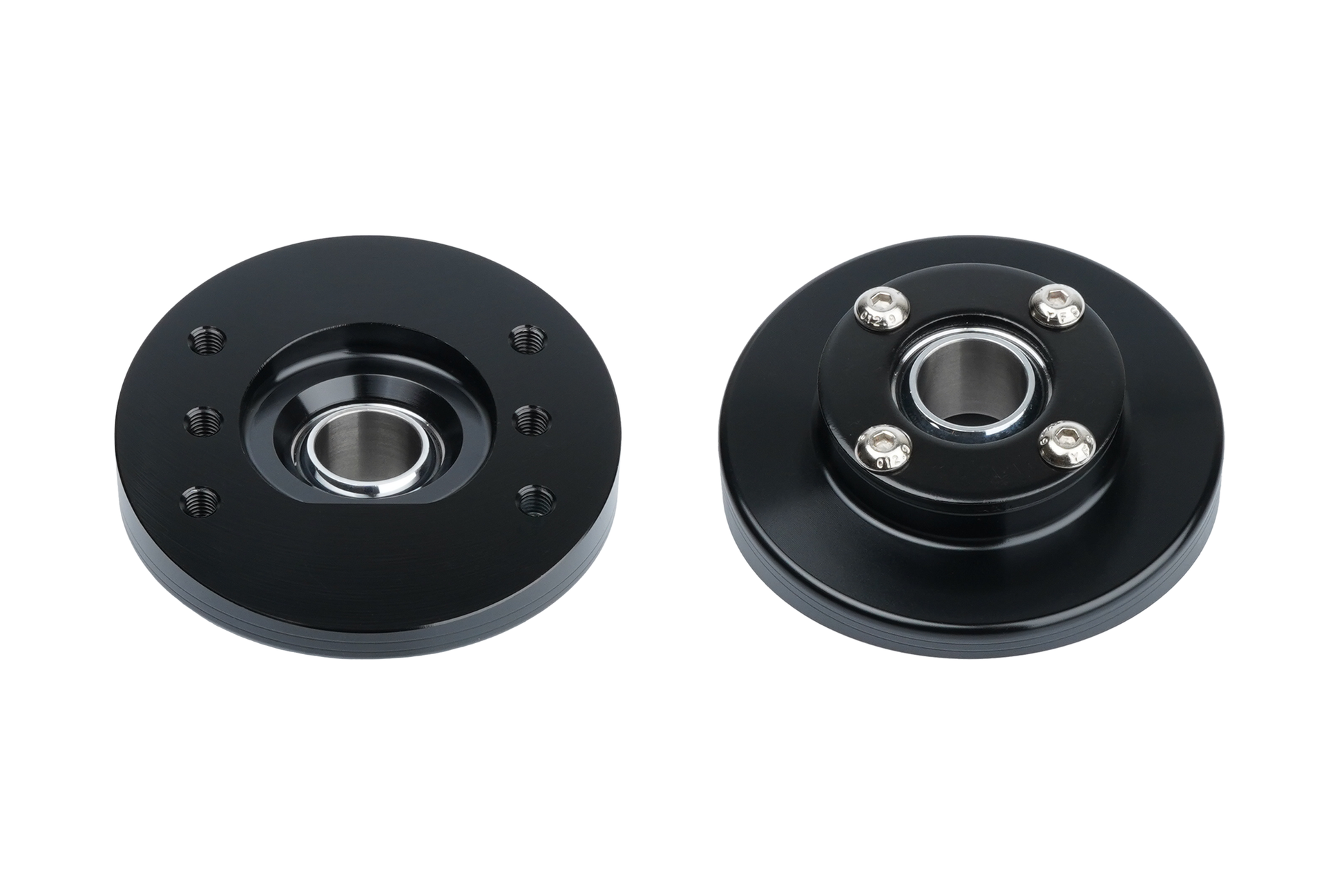 Black mechanical bearing housing on a white background
