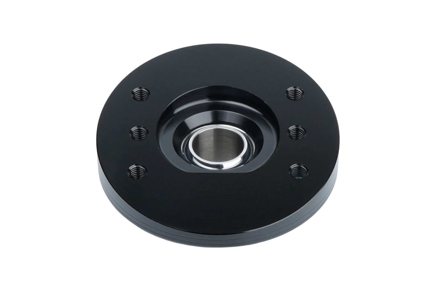 Black mechanical bearing housing on a white background