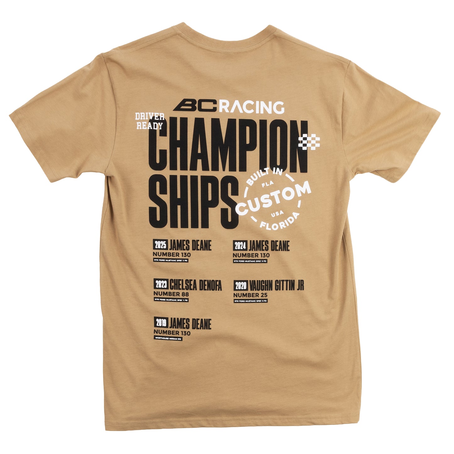 Beige BC Racing Formula Drift Champions t-shirt on white background
