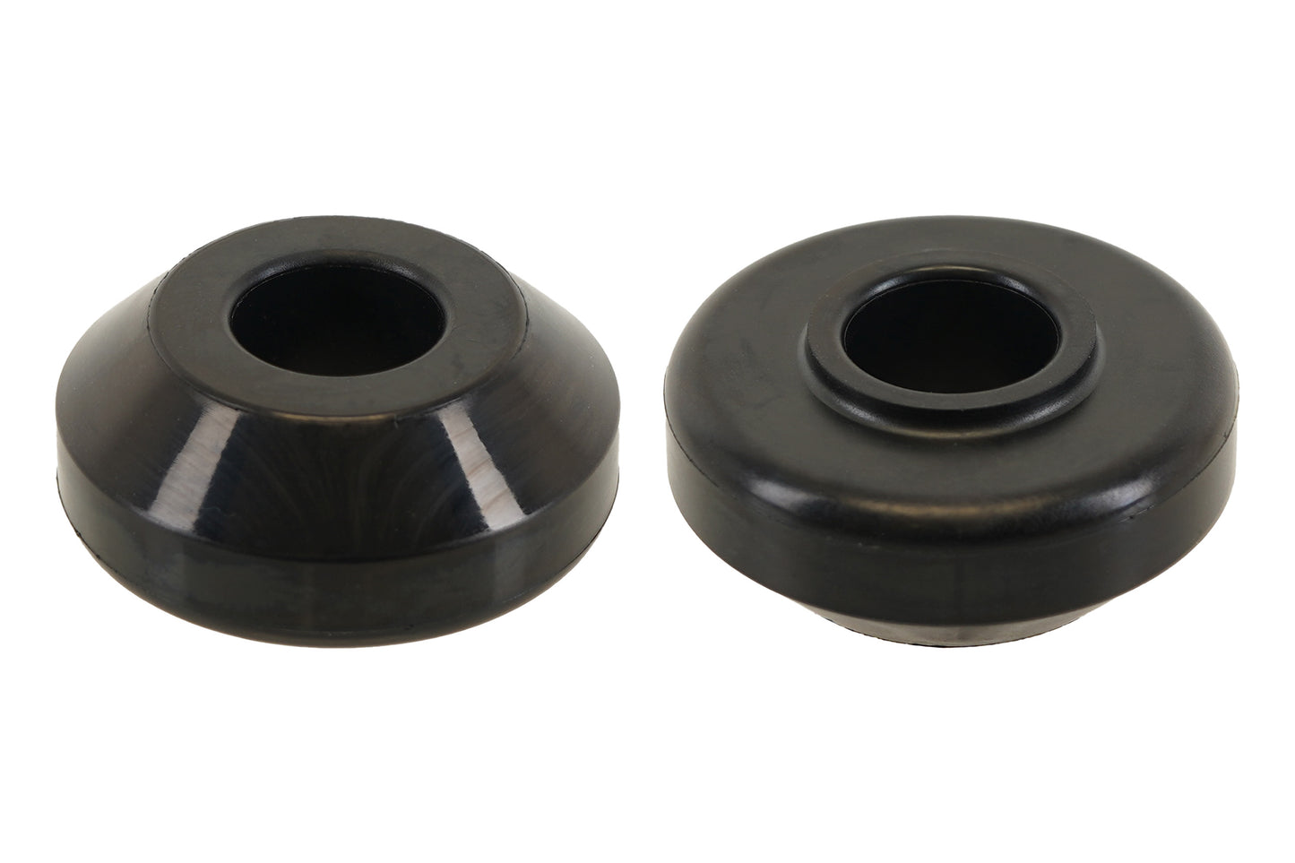 BC Racing black top pin rubber bushings on white background