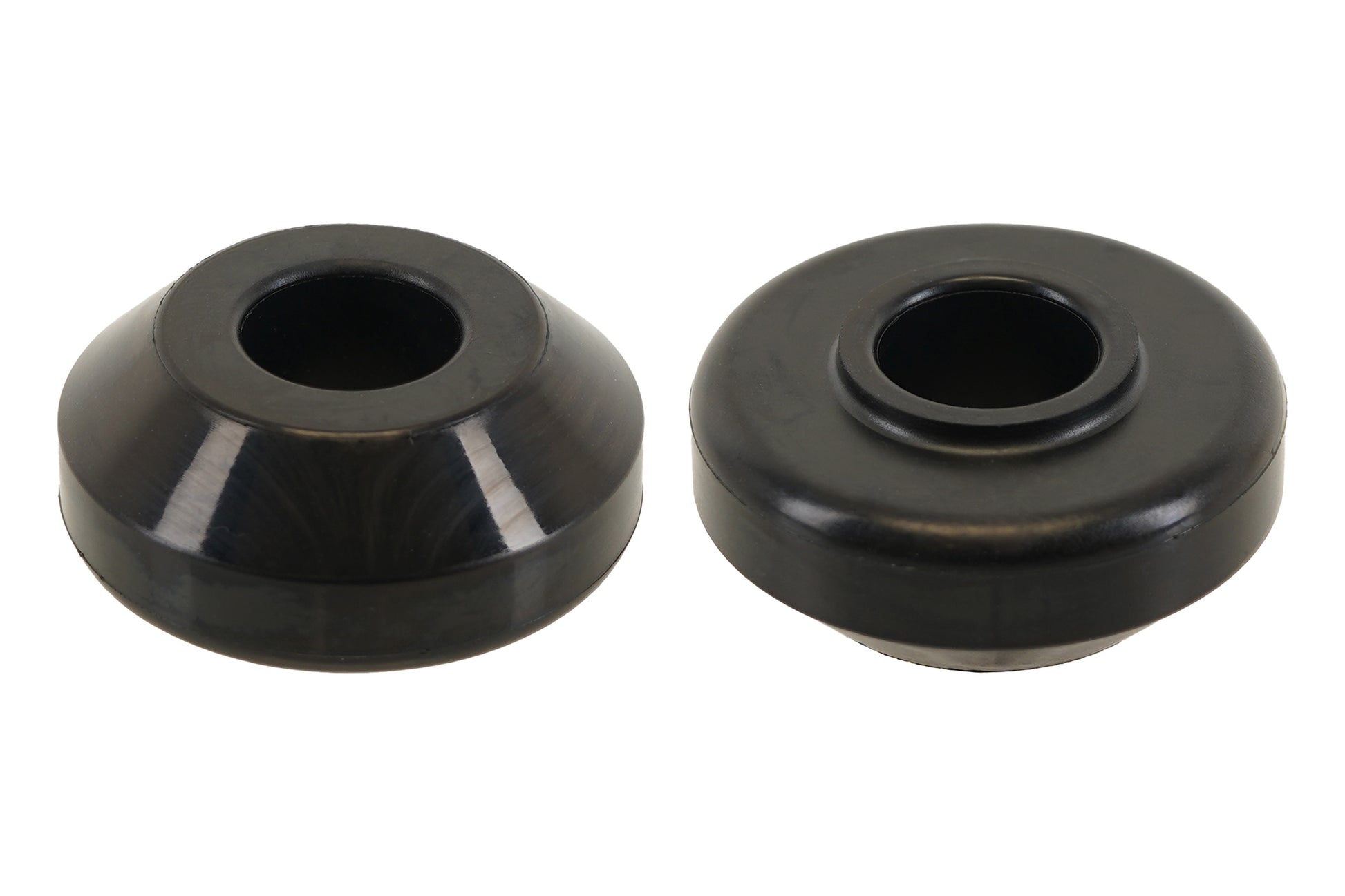 BC Racing black top pin rubber bushings on white background