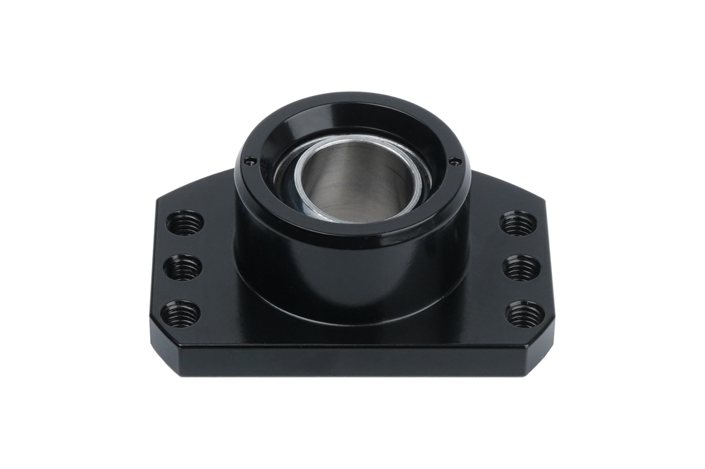 Black mechanical bearing housing on a white background