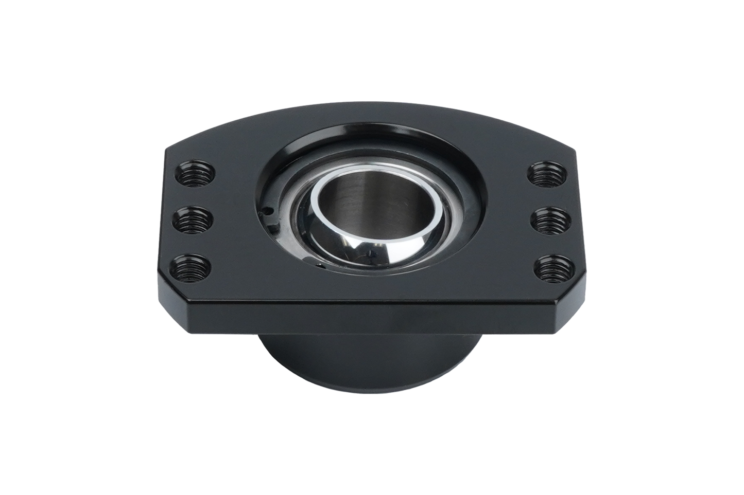 Black mechanical bearing housing on a white background