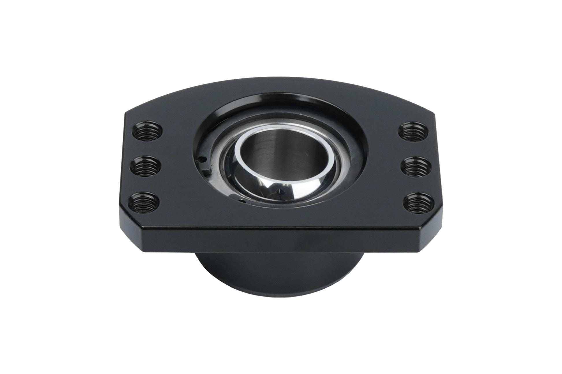 Black mechanical bearing housing on a white background