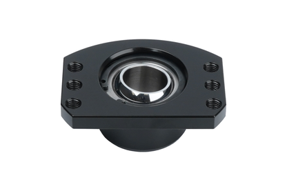 Black mechanical bearing housing on a white background