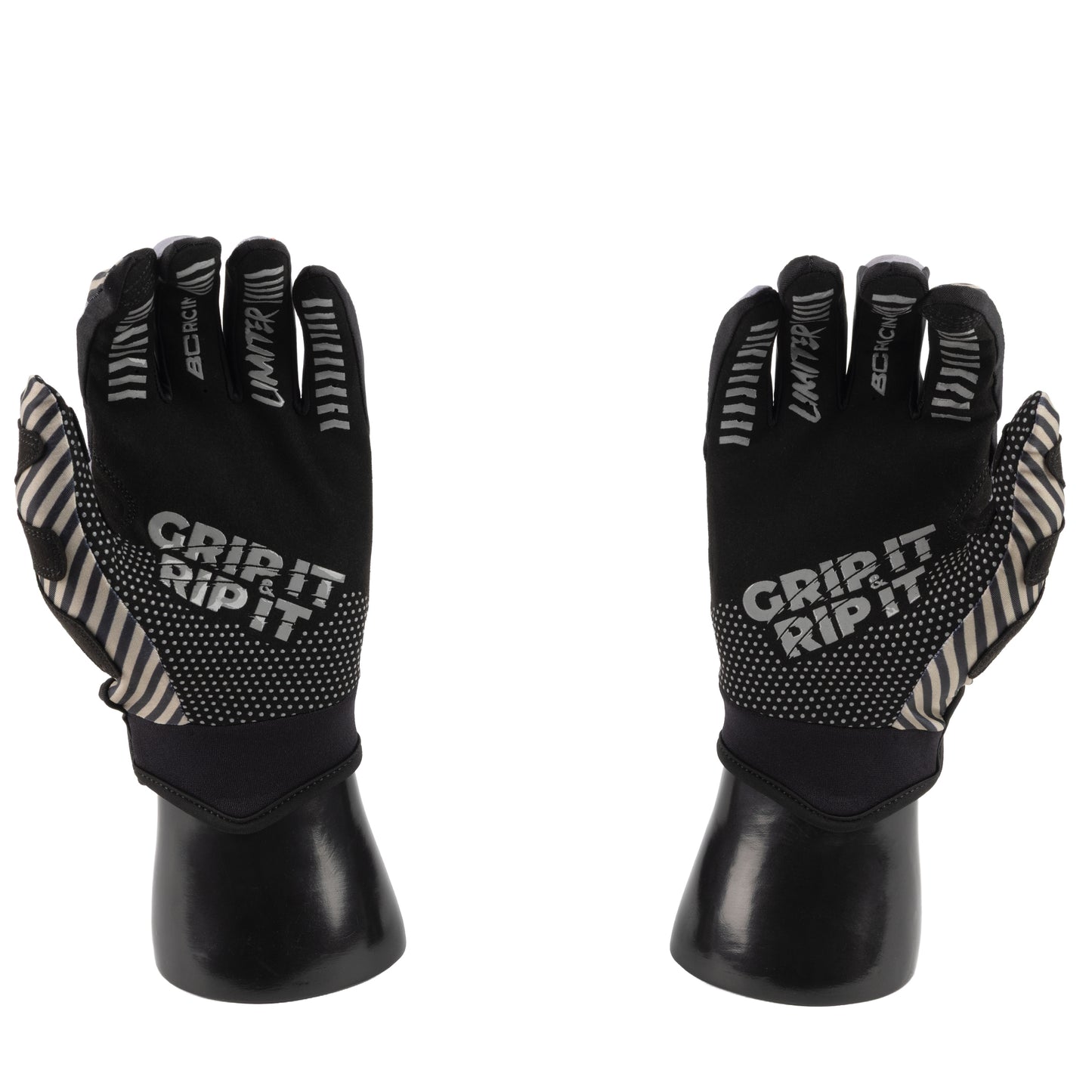 BC Racing x Limiter Gloves on fake hand models on white background