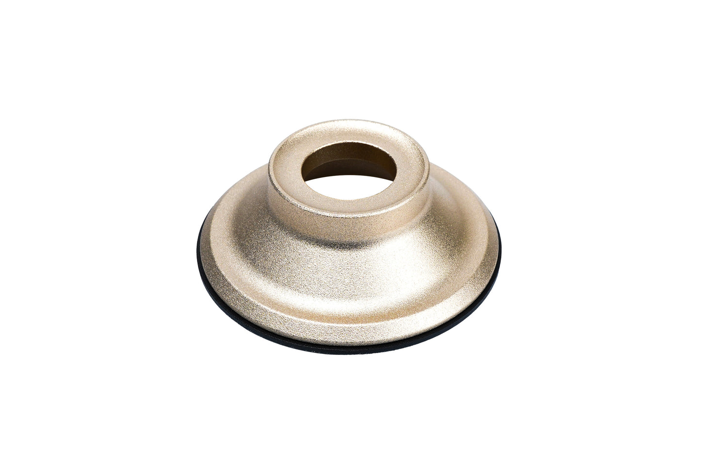 Gold BC Racing upper spring seat with black isolator on white background