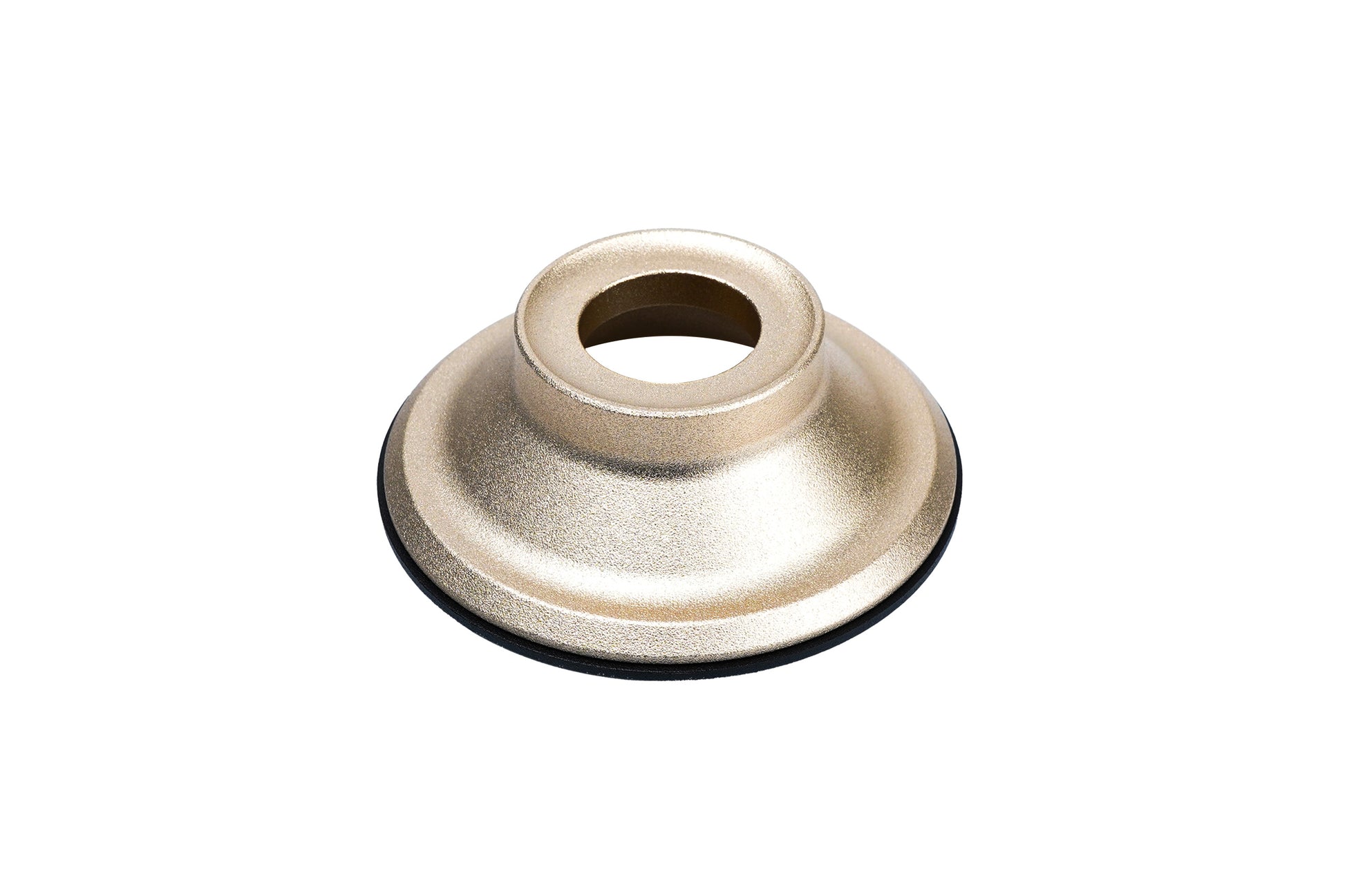 Gold BC Racing upper spring seat with black isolator on white background