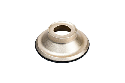 Gold BC Racing upper spring seat with black isolator on white background