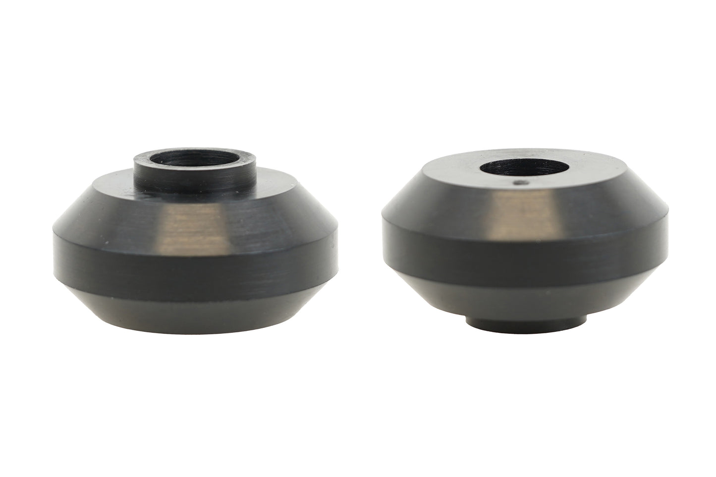 BC Racing black rubber top pin bushings on white background