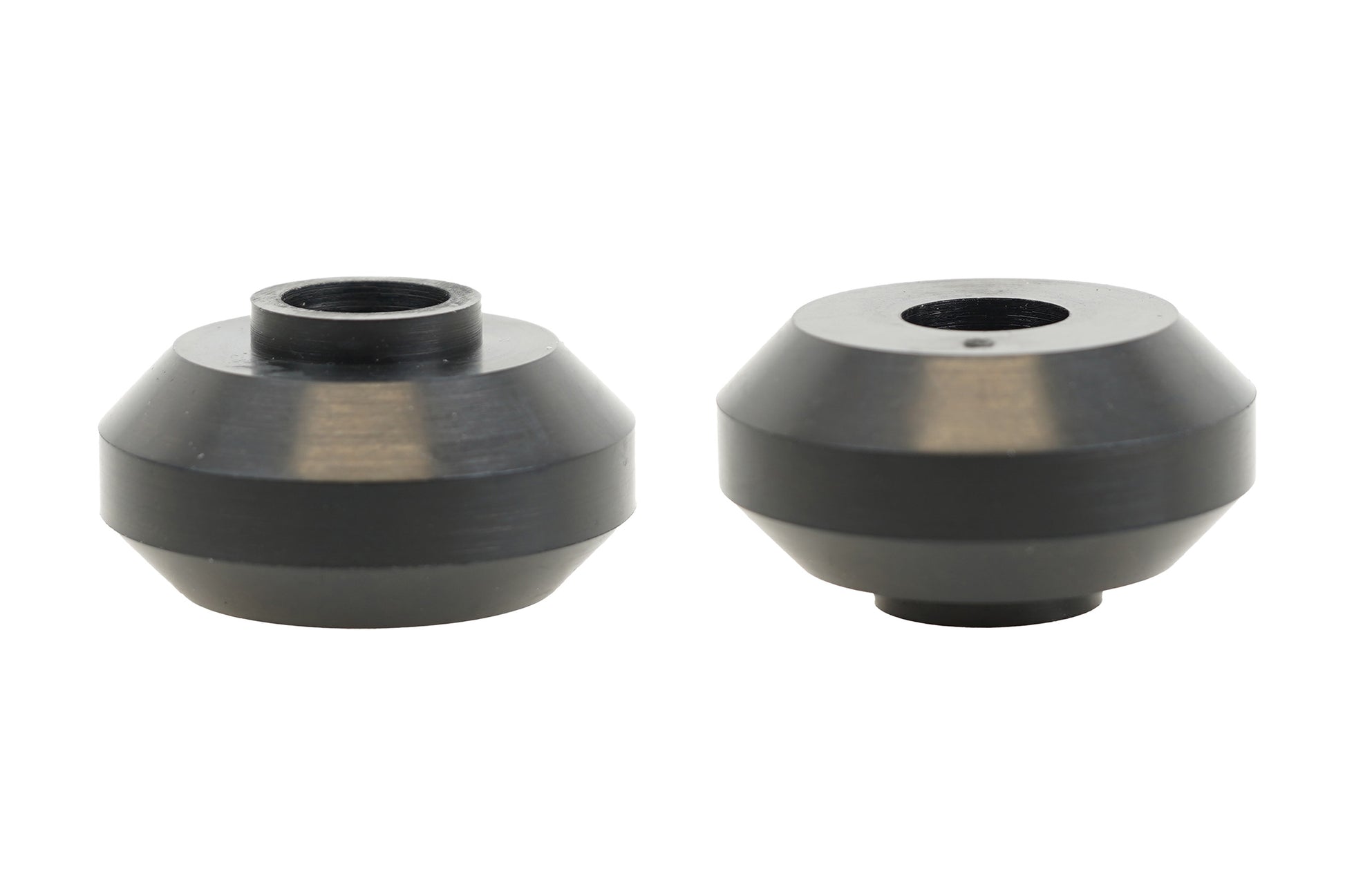 BC Racing black rubber top pin bushings on white background