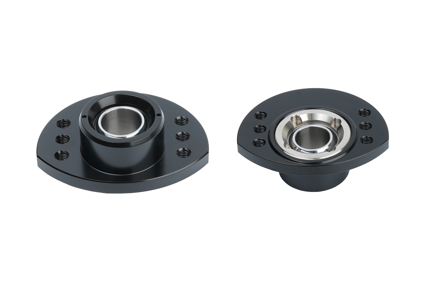 Black mechanical bearing housing on a white background