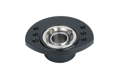 Black mechanical bearing housing on a white background
