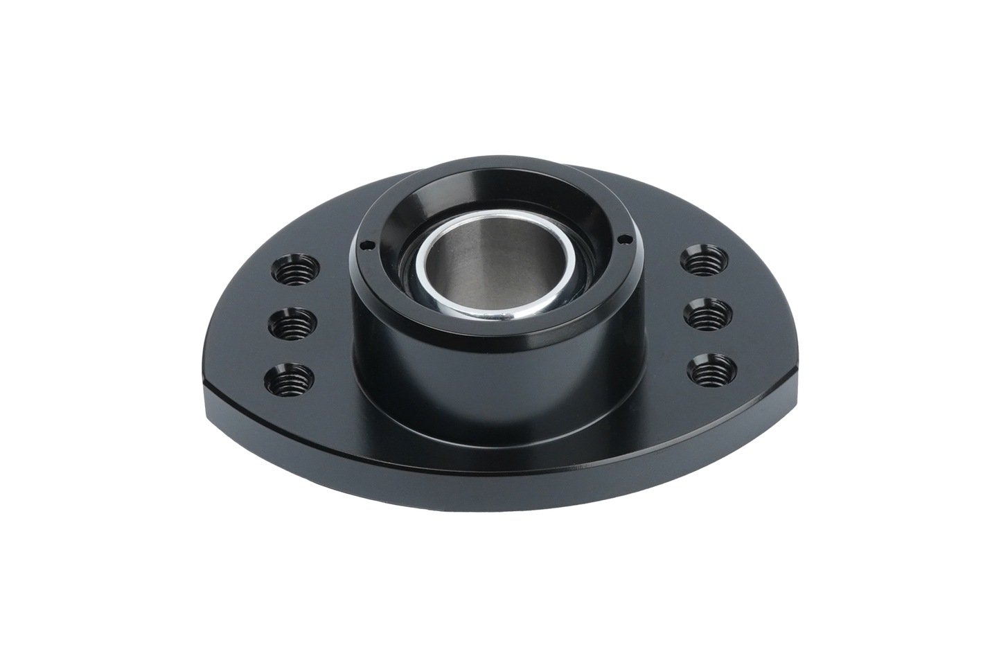 Black mechanical bearing housing on a white background