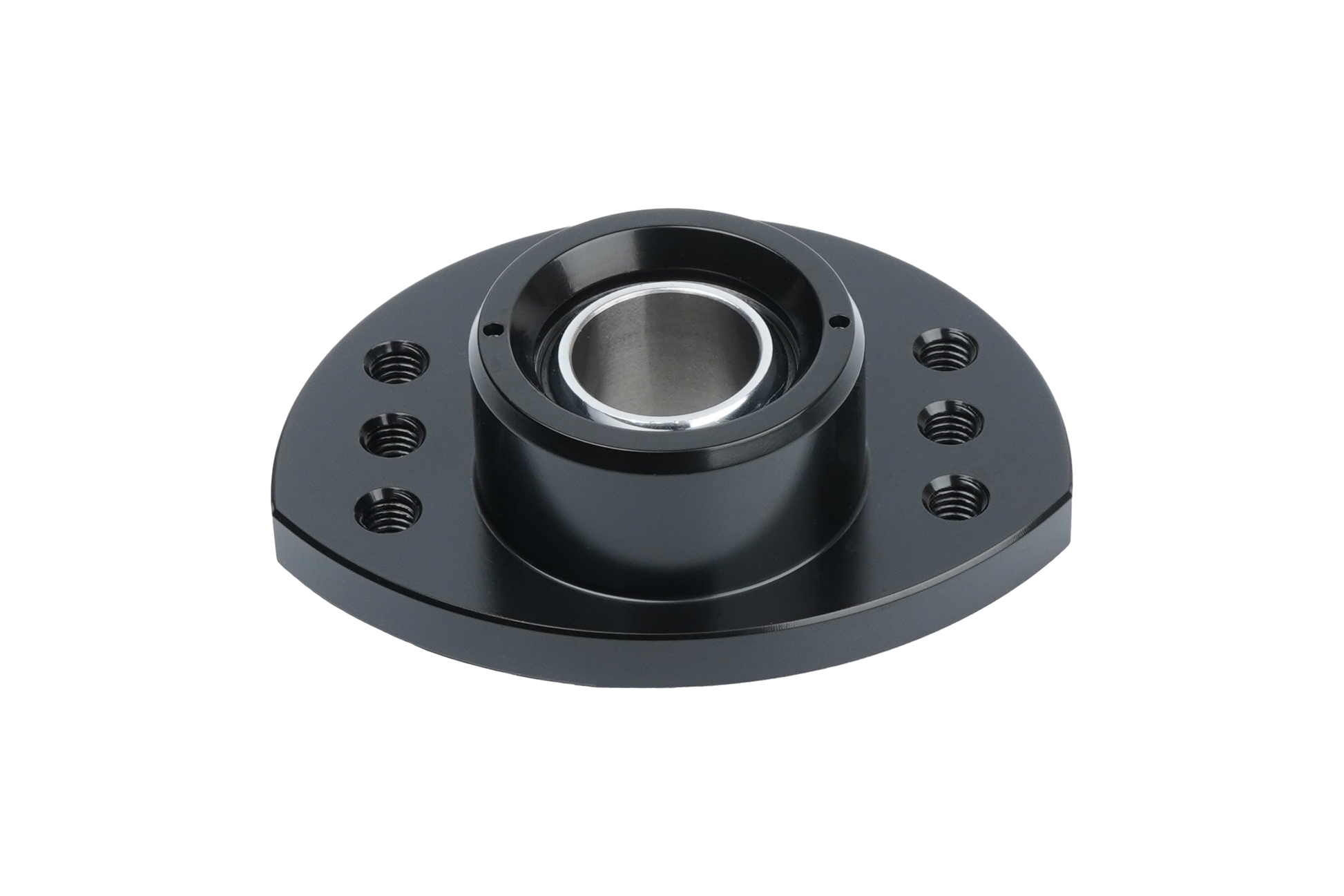 Black mechanical bearing housing on a white background