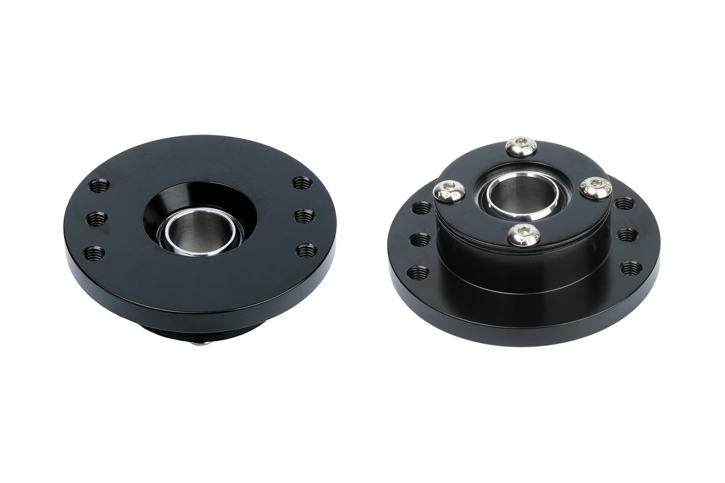 Black mechanical bearing housing on a white background