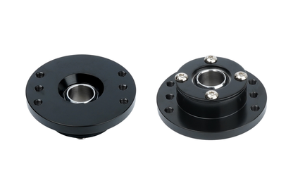 Black mechanical bearing housing on a white background