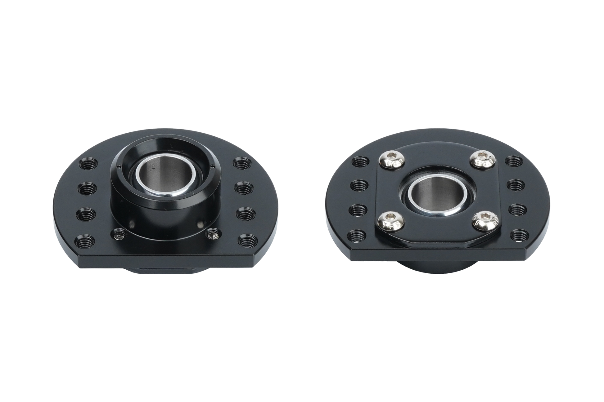 Black mechanical bearing housing on a white background