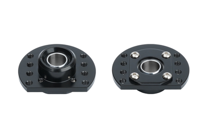 Black mechanical bearing housing on a white background