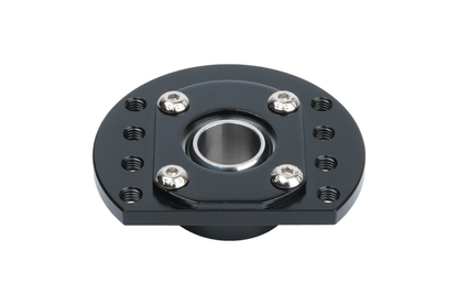 Black mechanical bearing housing on a white background