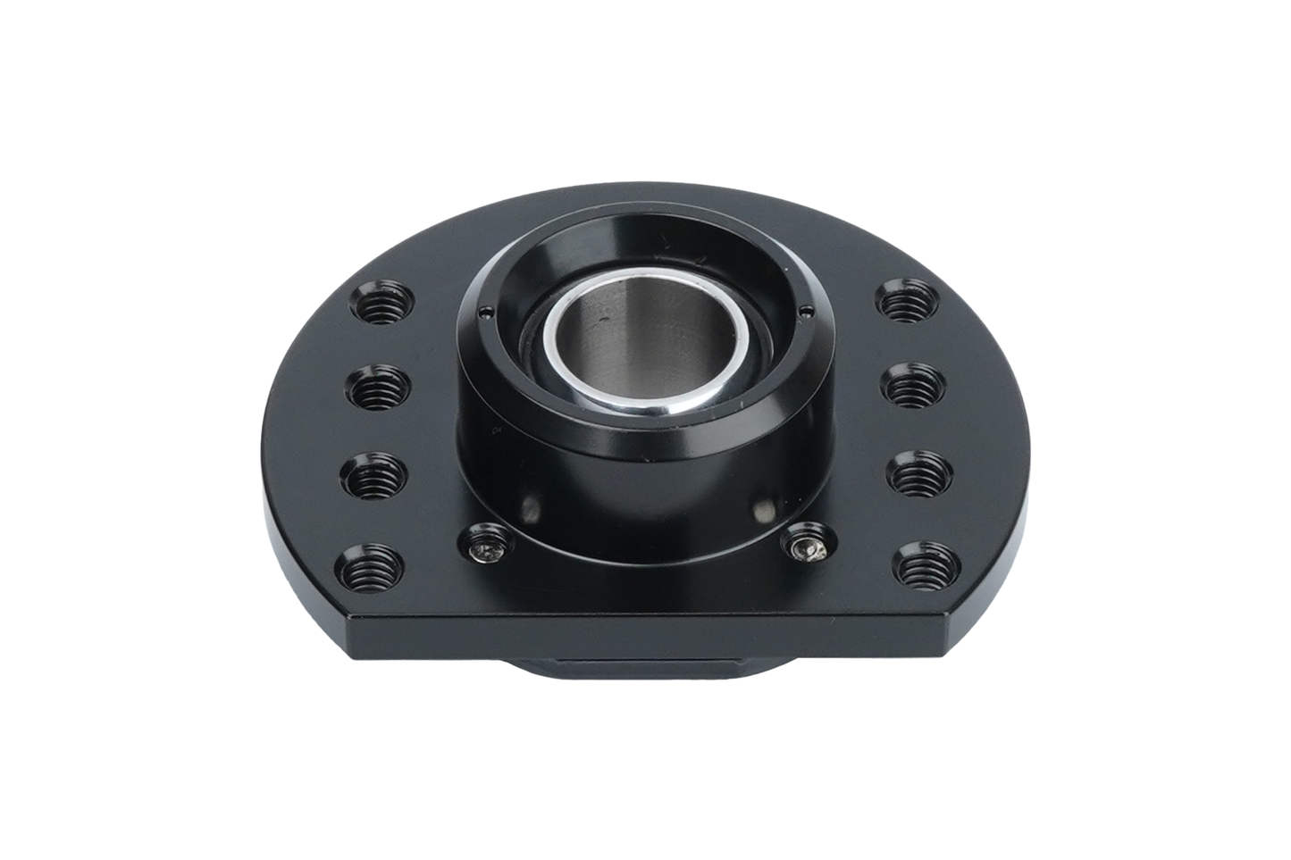 Black mechanical bearing housing on a white background