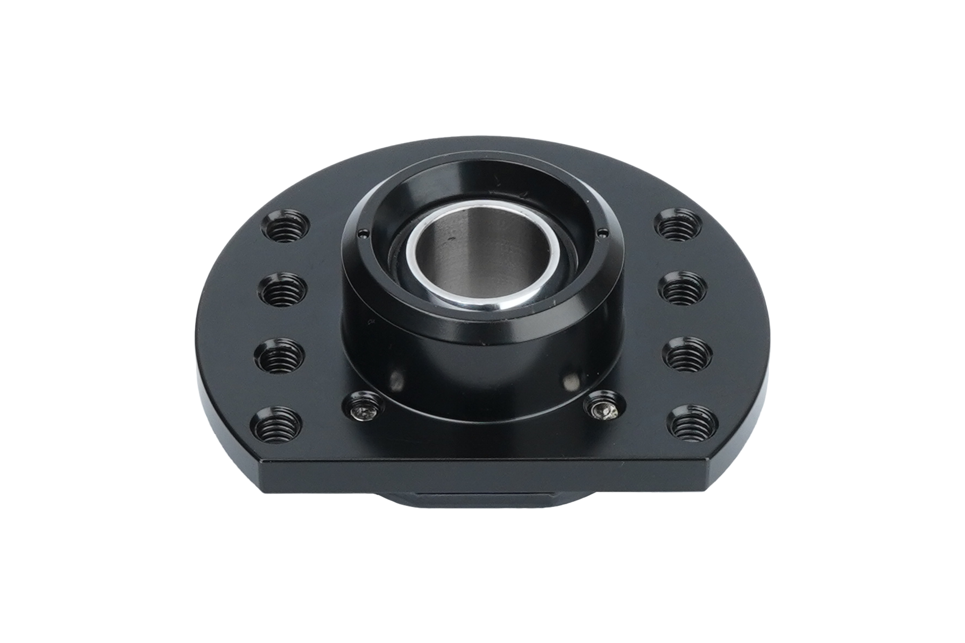 Black mechanical bearing housing on a white background