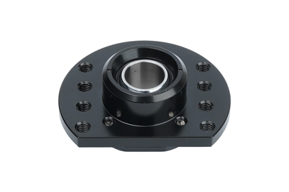 Black mechanical bearing housing on a white background