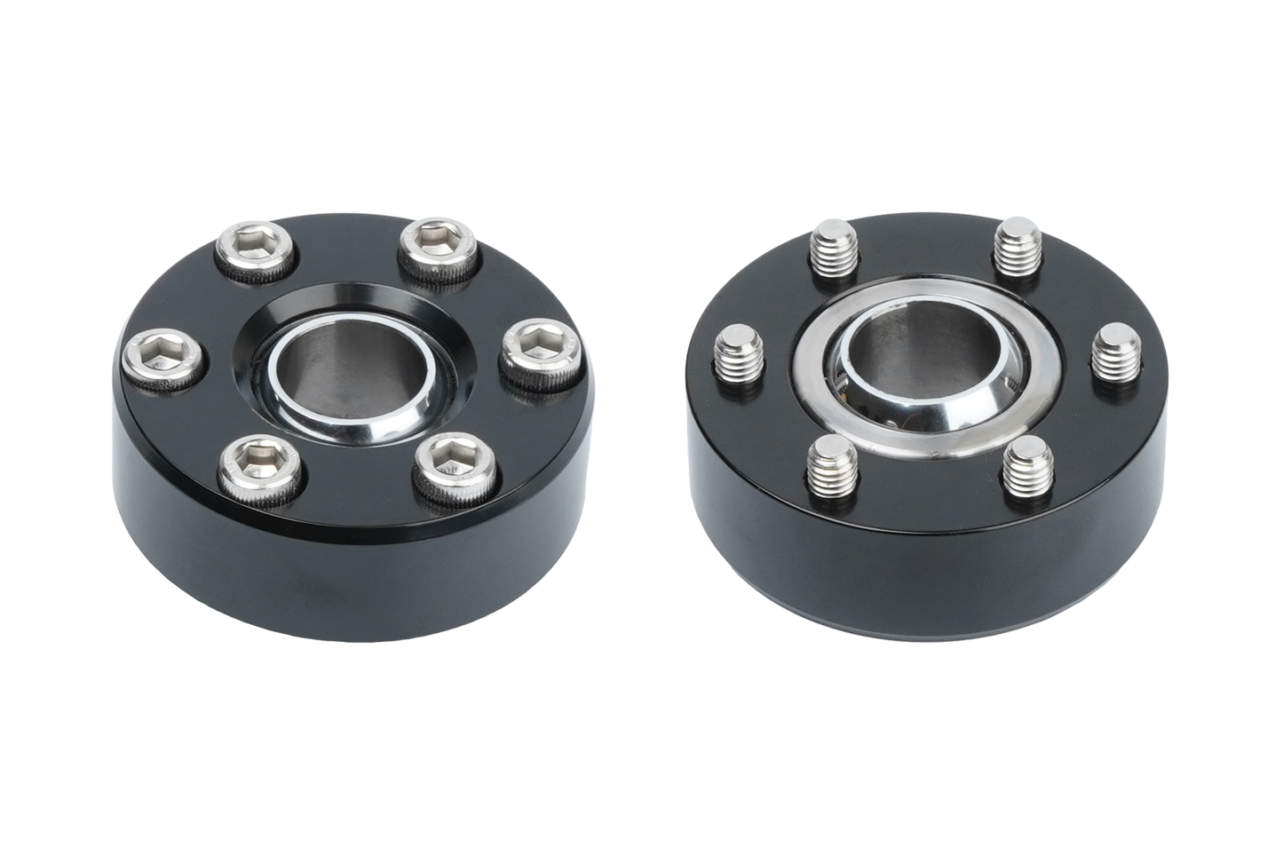 Black mechanical bearing housing on a white background