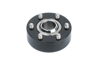 Black mechanical bearing housing on a white background
