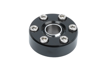 Black mechanical bearing housing on a white background