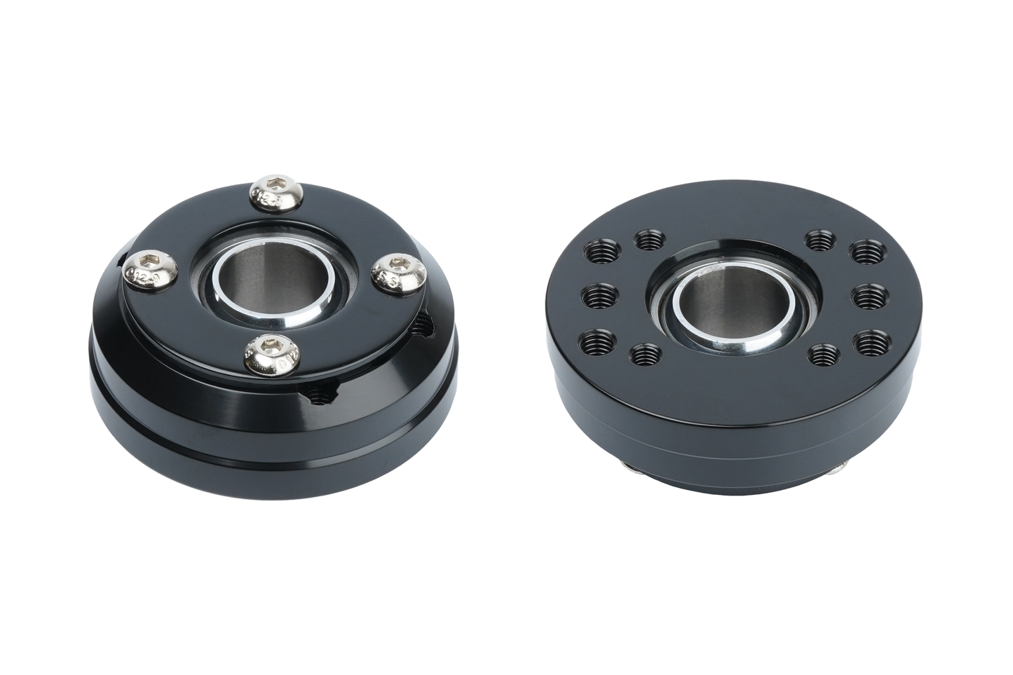 Black mechanical bearing housing on a white background