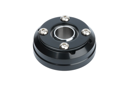 Black mechanical bearing housing on a white background
