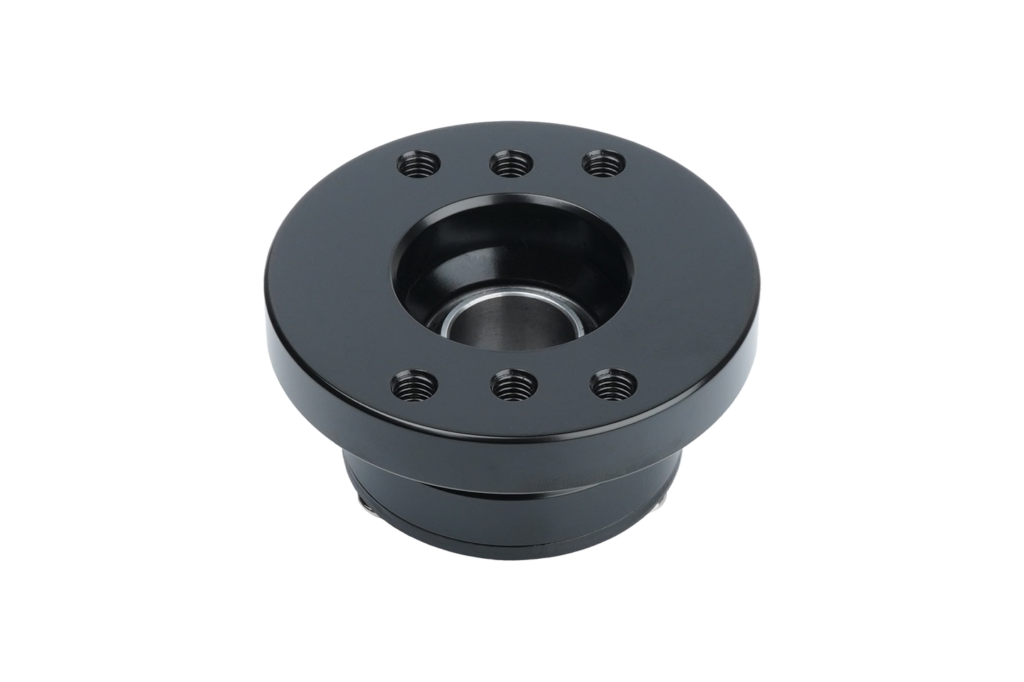 Black mechanical bearing housing on a white background