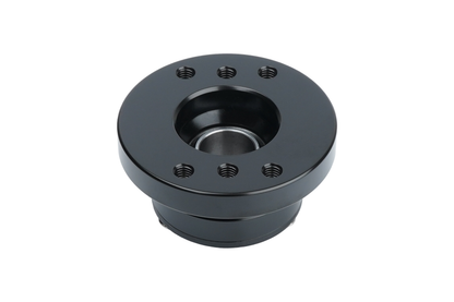 Black mechanical bearing housing on a white background