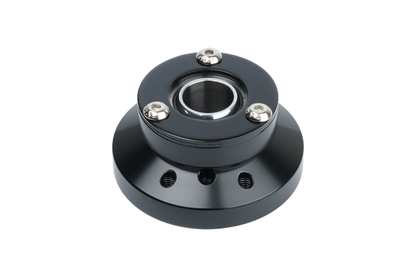 Black mechanical bearing housing on a white background
