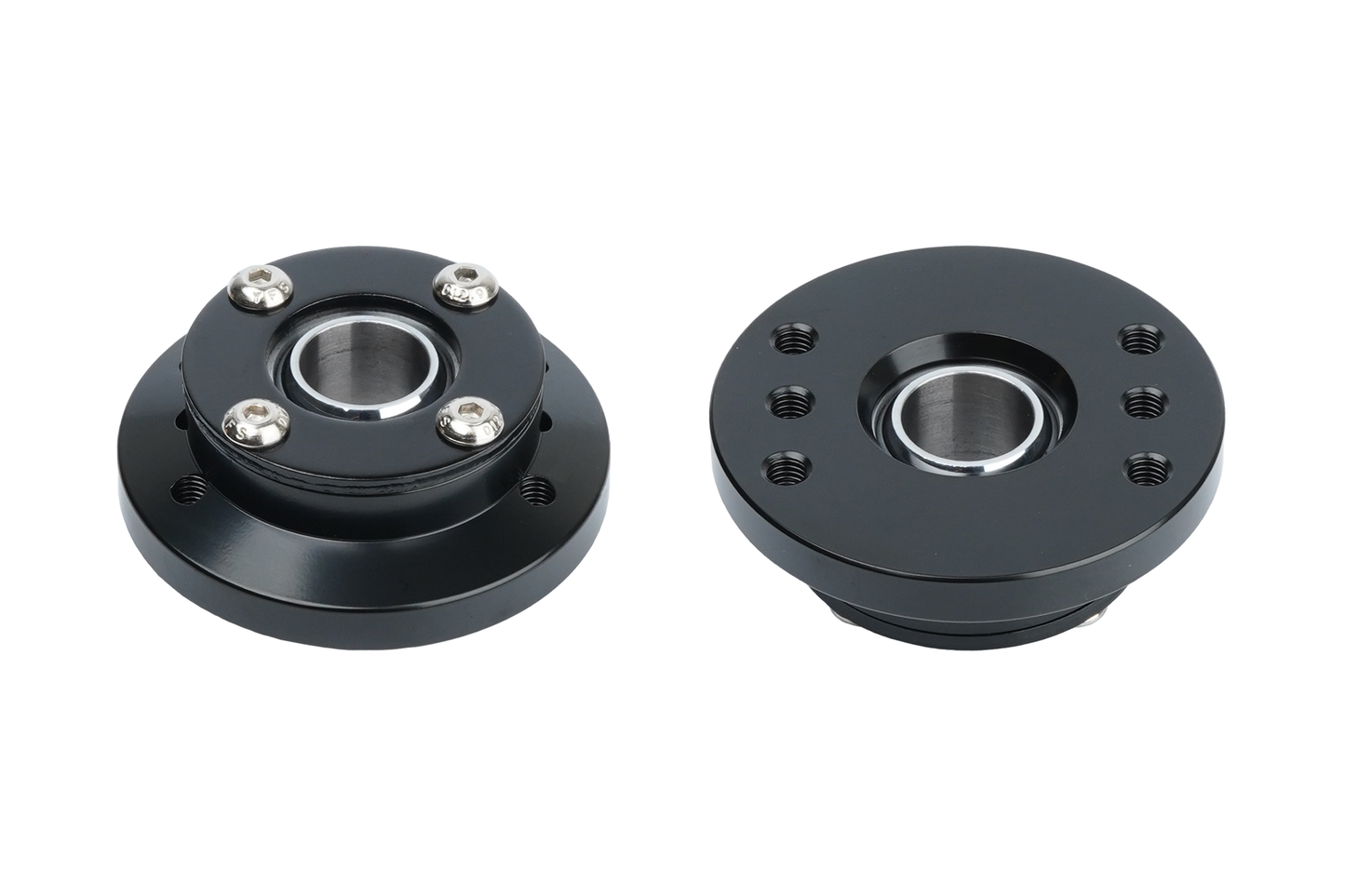 Black mechanical bearing housing on a white background