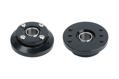 Black mechanical bearing housing on a white background