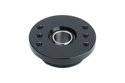 Black mechanical bearing housing on a white background