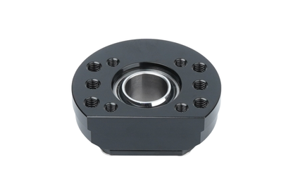 Black mechanical bearing housing on a white background