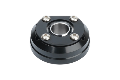 Black mechanical bearing housing on a white background